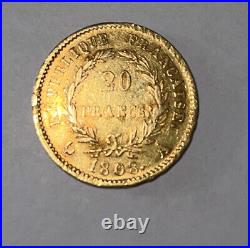 1808 A Gold Emperor Napoleon France 20 Francs Coin Paris Mint