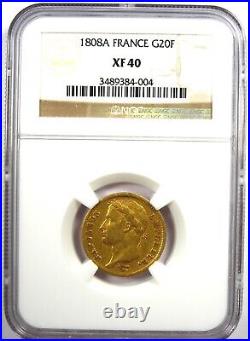 1808 France Gold Napoleon 20 Francs Coin G20F Certified NGC XF40 (EF40)