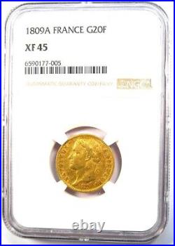 1809-A France Gold Napoleon 20 Francs Coin G20F Certified NGC XF45 (EF45)