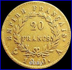 1810 A Gold Emperor Napoleon Laureate Bust France 20 Francs Coin Paris Mint