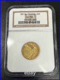 1811 A France Gold 20 Francs, 20F, Beautiful Coin, NGC AU 50