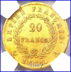 1811-A France Gold Napoleon 20 Francs Coin G20F Certified NGC AU50 Rare