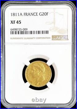 1811 A Gold France Napoleon Bonaparte 20 Francs Coin Paris Mint Ngc Xf 45