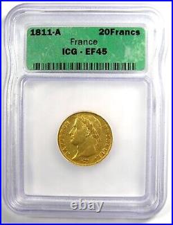 1811 France Gold Napoleon 20 Francs Coin G20F Certified ICG XF45 (EF45)