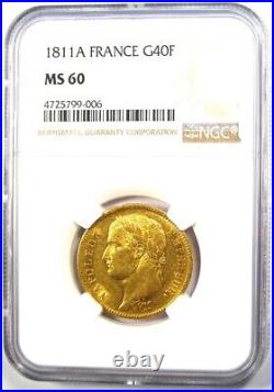 1811 France Gold Napoleon 40 Francs Coin G40F Certified NGC MS60 UNC Rare