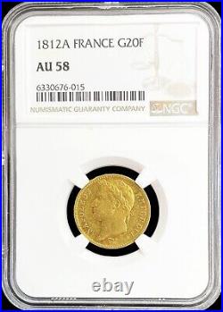 1812 A Gold France 20 Francs Napoleon Emperor Coin Paris Mint Ngc About Unc 58
