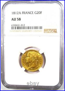 1812 France Gold Napoleon 20 Francs Coin G20F Certified NGC AU58 Rare
