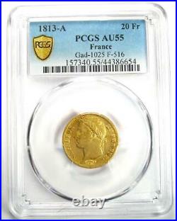 1813 France Gold Napoleon 20 Francs Coin G20F Certified PCGS AU55 Rare