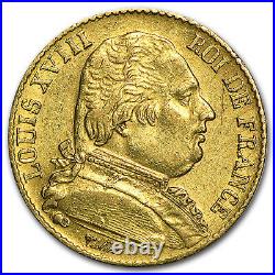 1814-1815 France Gold 20 Francs Louis XVIII Avg Circ SKU #12742
