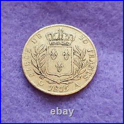 1815 A France Louis XVIII 20 Francs Paris Gold Coin