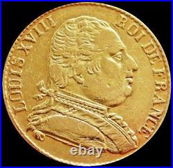 1815 R Gold France London Mint 20 Francs King Louis XVIII Coin Km# 707