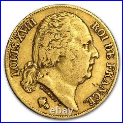 1816-1824 France Gold 20 Francs Louis XVIII Avg Circ SKU #56796