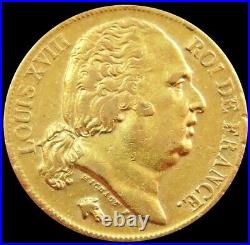 1818 A Gold France 20 Francs King Louis XVIII Coin Paris Mint