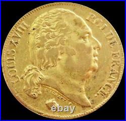 1819 A Gold France 20 Francs King Louis XVIII Coin Paris Mint