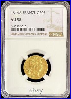1819 A Gold France 20 Francs King Louis XVIII Coin Paris Mint Ngc About Unc 58