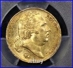 1824-A France Louis XVIII Gold 20 Franc PCGS MS 62
