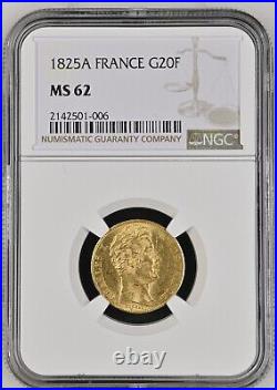 1825-A France 20 Francs Gold Coin NGC MS 62