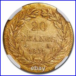 1831-A France Gold 20 Francs Louis Philippe I AU-50 NGC SKU#258298
