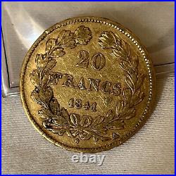 1841A Coin, France, Louis-Philippe, 20 Francs, Paris, EF, Gold B04