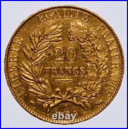 1850 France 20 Francs, A Paris Mint, 0.1867oz, 900 Fine, KM# 762, Free Ship
