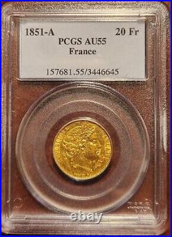 1851-A 20Fr PCGS AU55 France GOLD FRANCE CERES HEAD 20 FRANCS