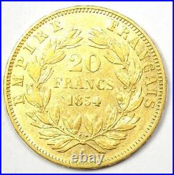 1854-A France Napoleon III Gold 20 Francs Coin G20F XF / AU Details Rare