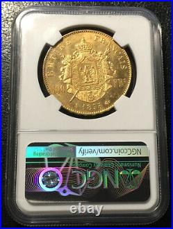1855 A France 100 Franc Gold Coin NGC MS62 Napoleon III 32.26g. 900 Gold