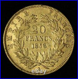 1856-A France Gold 20 Francs Paris Mint Free Shipping USA