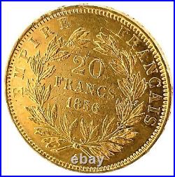 1856-A France Gold 20 Francs Paris Mint, Uncirculated, Rare. KM #781.1