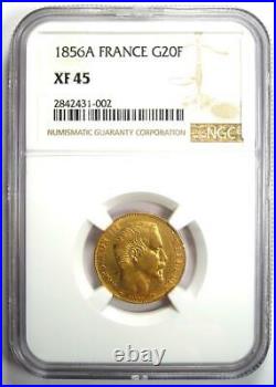 1856-A France Napoleon III Gold 20 Francs Coin G20F NGC XF45 (EF45) Rare