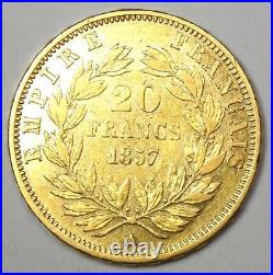 1857-A France Napoleon III Gold 20 Francs Coin G20F XF (EF) Condition Rare