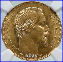 1858 A FRANCE Emperor NAPOLEON III Antique Gold 20 Franc French NGC Coin i86632