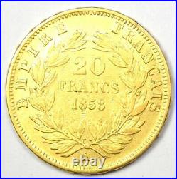 1858-A France Napoleon III Gold 20 Francs Coin G20F XF / AU Details Rare