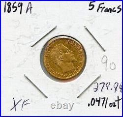 1859 A France 5 Francs GOLD Coin XF