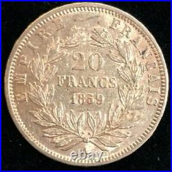 1859 France, 20 Francs Gold Coin! Uncertified