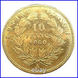 1860 A Ten 10 Francs France Gold Coin Stunning & Historic