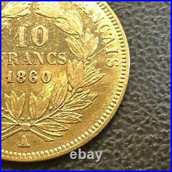 1860 A Ten 10 Francs France Gold Coin Stunning & Historic