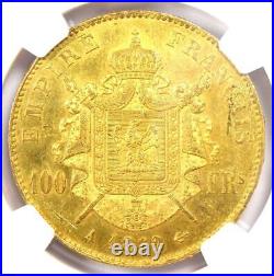 1862-A France Napoleon III Gold 100 Francs Coin G100F NGC MS61 (BU UNC)
