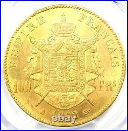 1862-A France Napoleon III Gold 100 Francs Coin G100F PCGS MS61 (BU UNC)