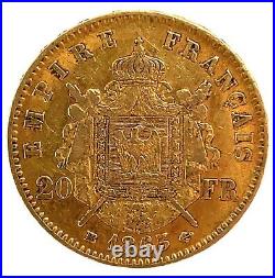 1863-BB France Gold 20 Francs, XF // AU. Rare. KM #801.2