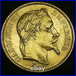 1863 France 20 Francs Gold Coin Napoleon III 0.1867 Oz Pure Gold