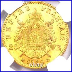 1864 France Gold Napoleon III 20 Francs Coin G20F Certified NGC MS61 (BU UNC)