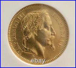 1865-BB France 20 Francs Gold Coin ANACS AU-40 EF Cleaned