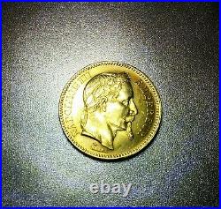 1865 France Gold Coin 20 Francs Napoleon III AU DETAILS
