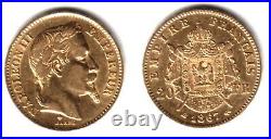 1867-BB France Gold 20 Franc Emperor Napoleon III LUSTROUS-A CLASSIC OLDER Coin