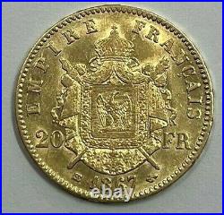 1867 France, Napoleon III, 20 Francs Gold Coin! Uncertified
