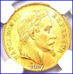 1868 France Gold Napoleon III 20 Francs Coin G20F Certified NGC MS61 (BU UNC)
