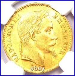 1868 France Gold Napoleon III 20 Francs Coin G20F Certified NGC MS61 (BU UNC)