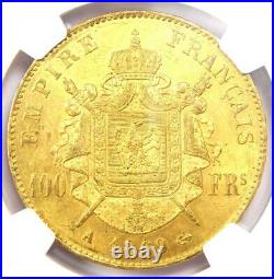1869-A France Napoleon III Gold 100 Francs Coin G100F NGC MS61 (BU UNC)