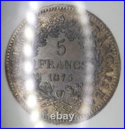 1875 A France 5 FRANCS Third REP HERCULES Golden Color Toning Toned Silver Coin